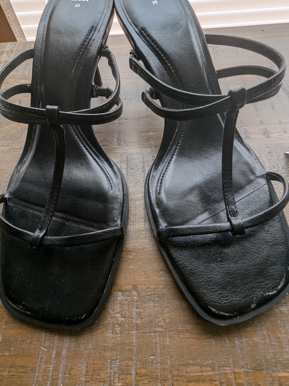 Zara Black Strappy Square-Toe Heeled Sandals